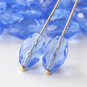 10 - 8x12mm Facted Oval Beads - Czech Glass Beads - Firepolished Beads - Transparent Sapphire - 10 Beads