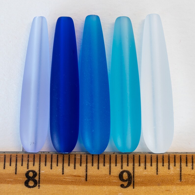 10 Teardrops Sea Glass Beads Aqua Long Drill Teardrop Beads For Jewelry Making Jewelry Frosted Beads Recycled Glass Beads 38x8mm image 6