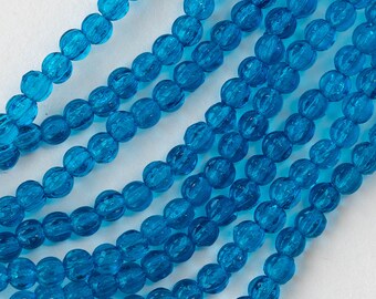 100 - 3mm Melon Bead - Czech Glass Beads For Jewelry Making - Tiny Czech Melon Beads - Capri Blue - 100 beads