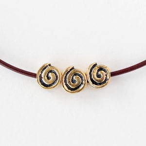 Mykonos Beads - 10mm Antiqued Gold Spiral Beads - Large Hole Beads - Choose Amount