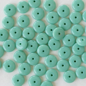 30 - 8mm Smooth Rondelle Beads - Czech Glass Beads - Disk Beads - Opaque Green Turquoise - 30 beads
