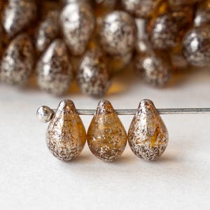 5 x 7 mm Teardrop Perlen zur Schmuckherstellung - Tschechische Glasperlen - Bernsteinfarbene Merkurperlen (50 Perlen)