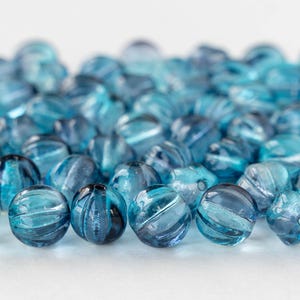 20 - 8mm Glass Melon Beads - Czech Glass Beads - Transparent Blue Crystal Mix - 20 Beads