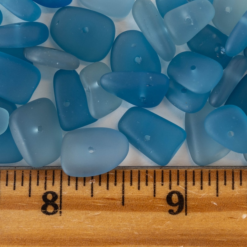 Cultured Sea Glass Beads For Jewelry Making Beach Glass Pebbles Recycled Glass Beads Slate Blue 50 beads image 5