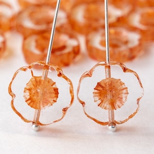 14mm Czech Flower Beads For Jewelry - Hawaiian Flower - Hibiscus Flower - Orange - 4 or 12 beads