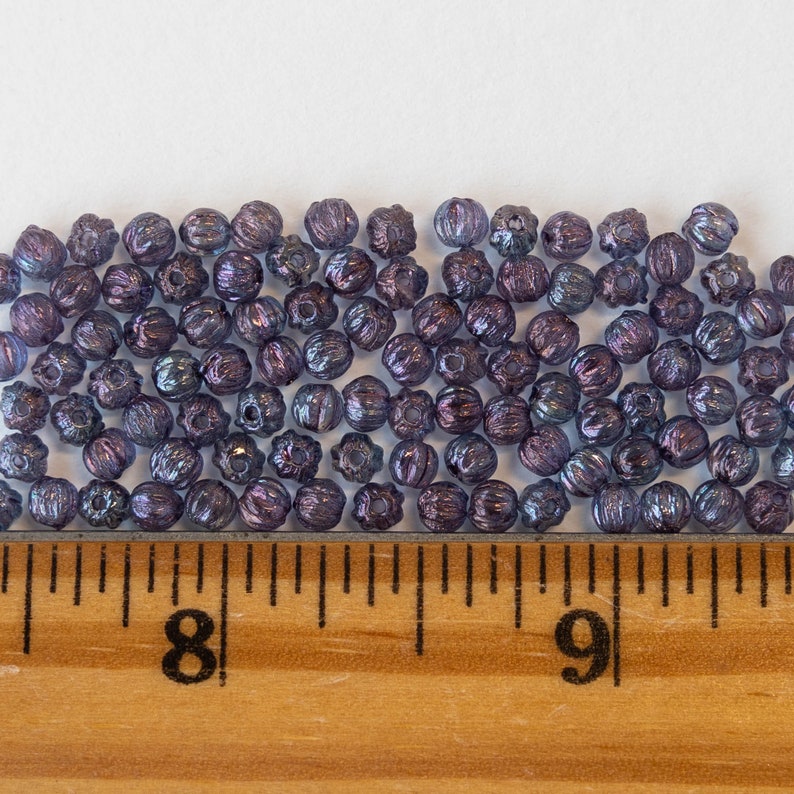3mm Melon Bead Czech Glass Beads For Jewelry Making Denim Blue Luster 100 Beads image 4