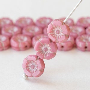 7mm Glass Flower Beads - Czech Glass Beads - Dusty Pink Rose - 12 Beads