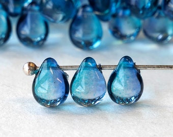 75 - 7x5mm Glass Teardrop Beads - Jewelry Making Supplies - Tear Drop Beads 5x7mm (75 pieces) Azure Blue - Smooth Briolette Beads