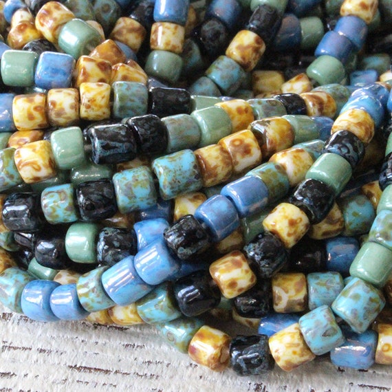 4x4mm Picasso Tube Beads Czech Glass Beads Short Tube Beads Mixed Color  Picasso Beads 20 Inches 
