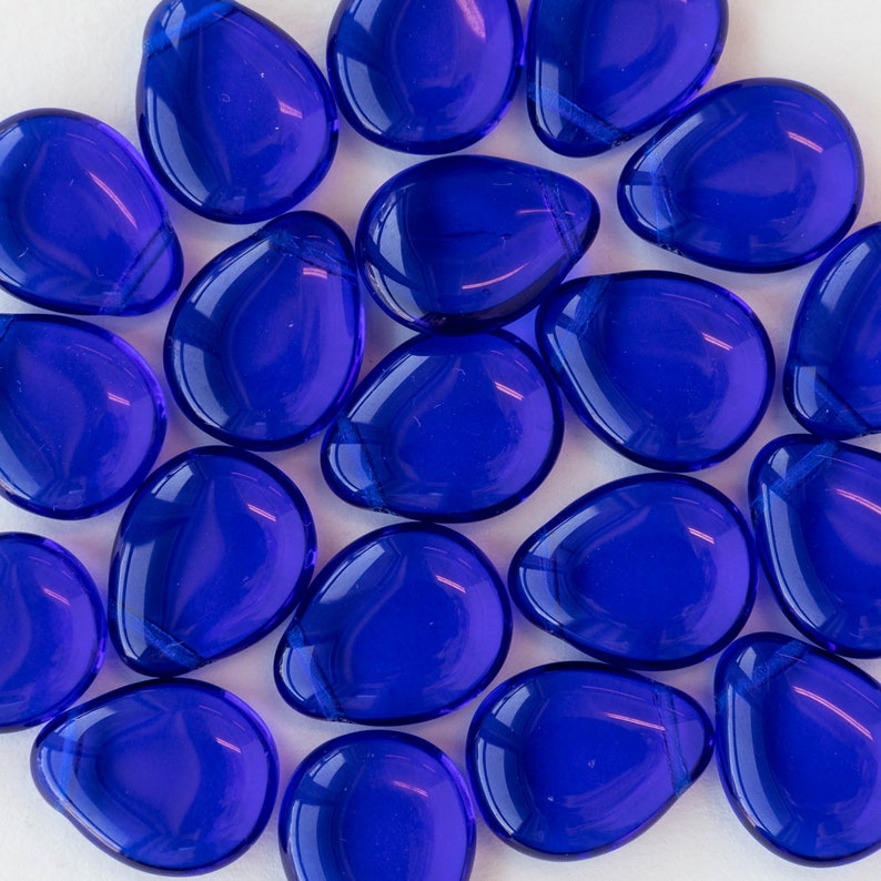 12x16mm Flat Glass Teardrop Beads For Jewelry Making Smooth Briolette Czech Glass Beads Cobalt Blue 20 Beads image 3