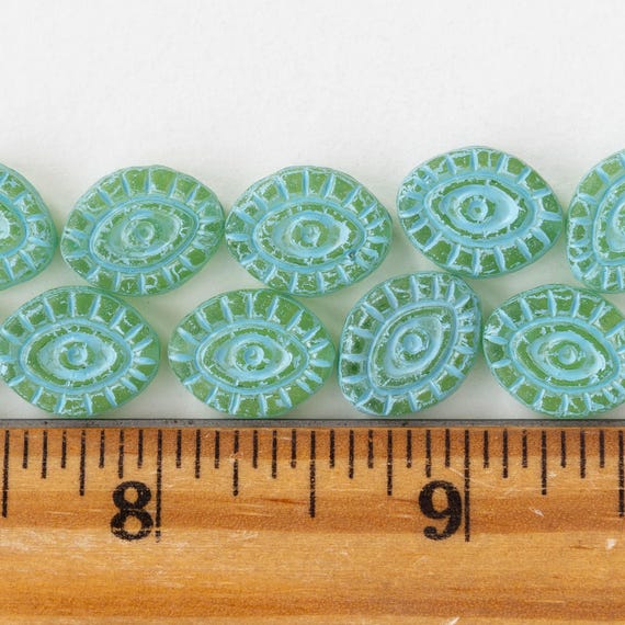 11 x 14 mm アイビーズ - チェコガラスビーズ - グリーン、アクア