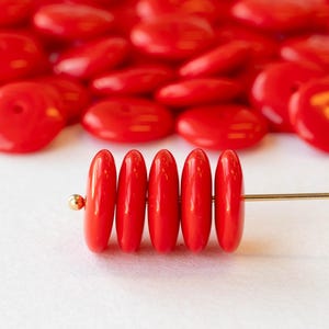 12mm Glass Rondelle Beads - Czech Glass Beads - Opaque Red - 20 or 60 beads