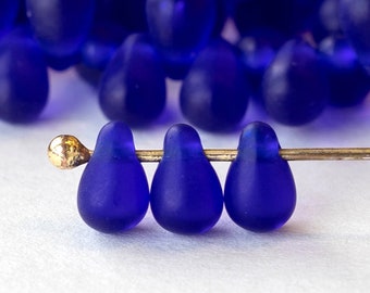 4x6mm Cobalt Blue Glass Teardrop Beads - Czech Glass Beads - Jewelry Making Supply -100 Tear Drop Beads