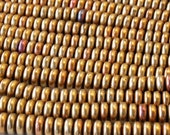 100 - 6mm Smooth Glass Rondelle Beads - Czech Glass Beads - 6mm Spacer Beads - Glass Saucer Beads - Metallic Gold Iris Matte