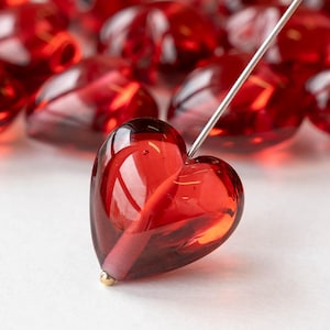 17mm Glass Heart Bead - Czech Glass Beads - Red - 1 Bead