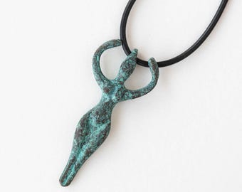 Mykonos Goddess Pendant - Green Patina Beads - Jewelry Making Supply - Verda Gris Jewelry Supplies - 48mm - 2 Inches Tall - Choose Amount