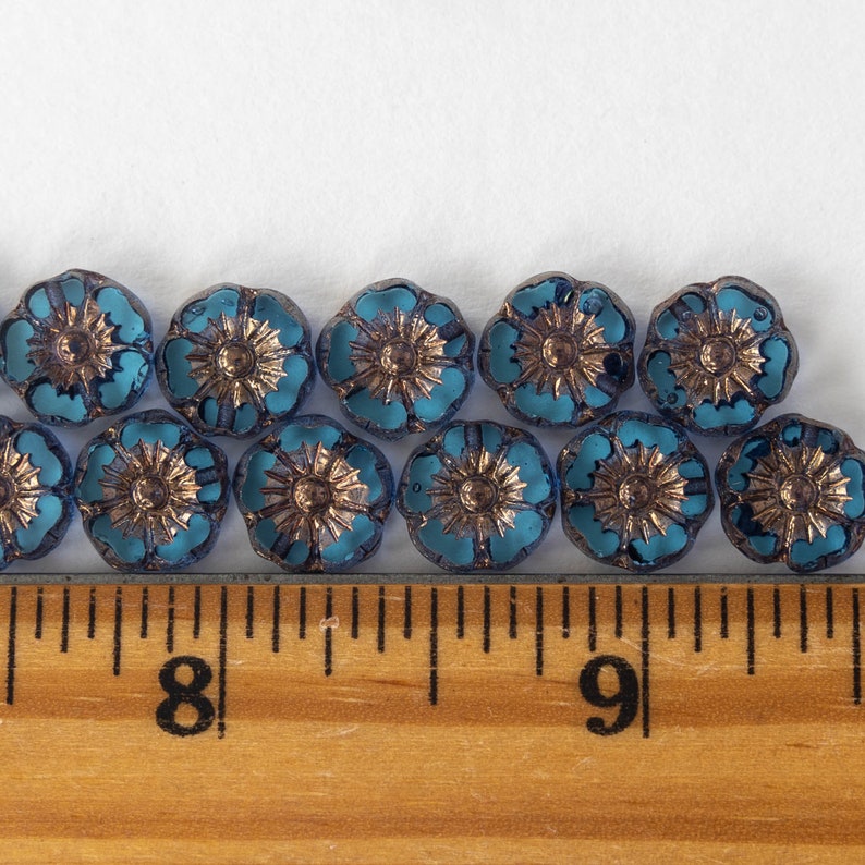 9mm Glass Flower Beads Czech Glass Beads Pale Transparent Blue with Copper Wash 12 beads image 6