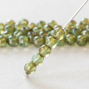 50 4mm Round Glass Beads 4mm Druk Beads Czech Glass Beads Sage with Picasso Finish 50 Beads image 3