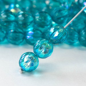 20 8mm Faceted Round Melon Beads Teal with AB 20 beads image 1