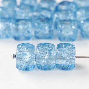 11mm Large Cube Beads - Czech Glass Beads -  Sky Blue Crackle Beads - 10 or 20 Beads