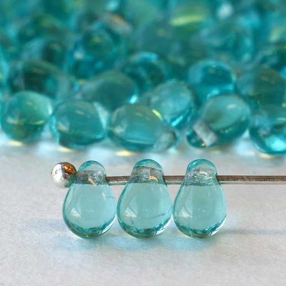 6x4mm Teardrop Beads Czech Glass Beads Jewelry Making Supply 4x6mm Tear Drop  Seafoam 100 Beads 