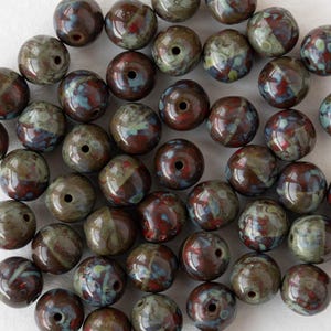 6mm Round Glass Beads - Czech Glass Beads - Opaque Dark Red Picasso - 30 or 60 beads