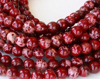 6mm Round Impression Jasper - Imperial Jasper Beads For Jewelry Making - Deep Cherry Red - 16 Inches