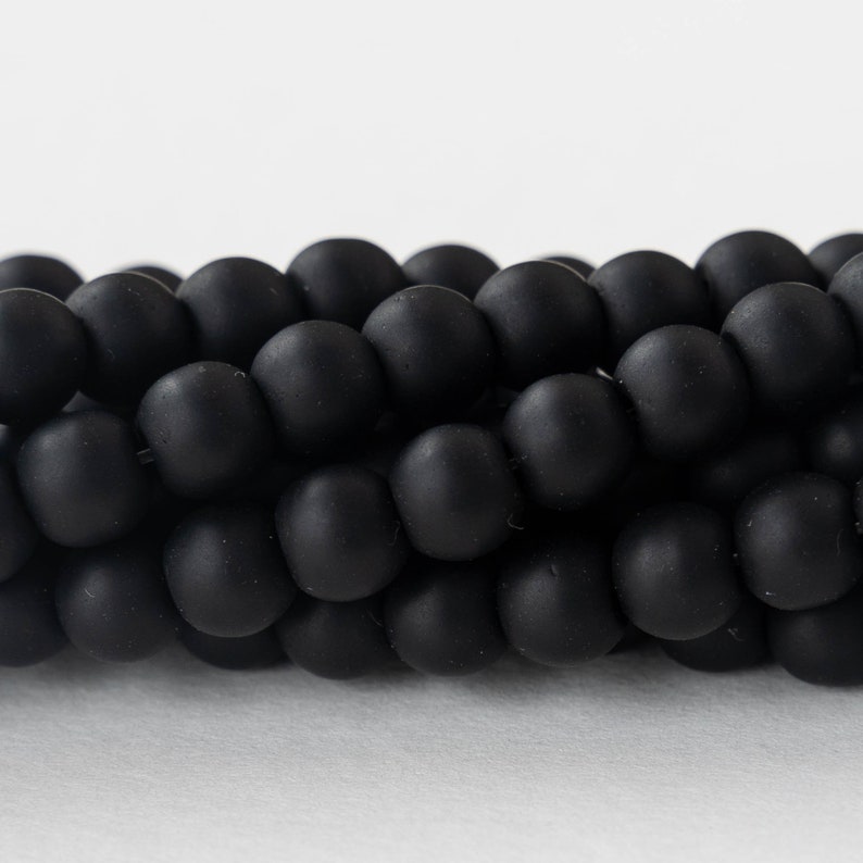 16 Inches 6mm Round Cultured Sea Glass Beads For Jewelry Making Black Matte Beads 8 Inch Strands 70 Beads image 4