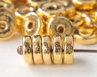 8mm Round Gold Washer Beads - 24K Gold Mykonos Ceramic Beads - Jewelry Making - Gold Beads - Choose Your Amount