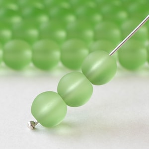 16 Inches - 8mm Round Sea Glass Beads For Jewelry Making Supply - Frosted Glass Beads - Beach Glass Beads - Peridot