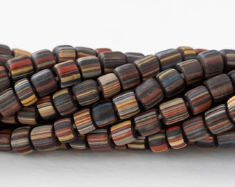 Glass Java Beads - Opaque Black with Stripes - Gooseberries - Whole or Half Strand