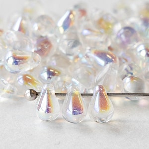 4x6mm Teardrop Beads - Czech Glass Beads - Crystal AB Teardrops  6x4mm  - 100 beads