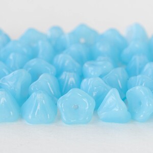 6x8mm Bell Flower Beads Czech Glass Beads Trumpet Flower Beads Aqua Opaline 30 beads image 2