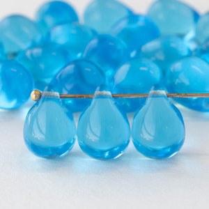 12 or 24 - 10x14mm Large Glass Teardrop Beads For Jewelry Making - Czech Glass Beads - Smooth Glass Briolette Aquamarine - Choose Amount