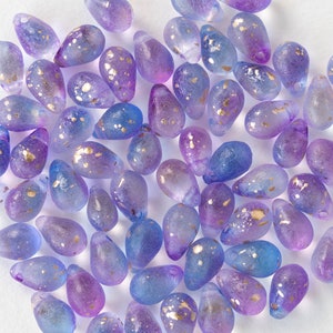50 6x9mm Teardrop Beads For Jewelry Making Czech Glass Beads Smooth Briolette Matte Lavender Blue Mix with Gold Dust 50 beads image 3