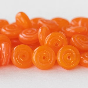 30 - 10mm Smooth Rondelle Beads - Czech Glass Beads - Disk Beads - Orange Hyacinth - 30 beads