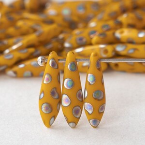 50 16mm Dagger Beads Blue Purple Gold Etched 50 beads image 3