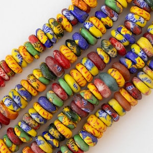 10mm Recycled Krobo Glass Beads From Ghana Africa - 2mm Hole - Large Hole African Glass Donut Beads For Jewelry Making - Multi colored