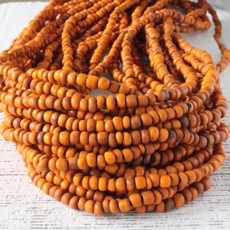 Indonesian Seed Beads Large Seed Beads Rustic Tribal Seed Beads Boho Seed Beads Orange Pumpkin 42 Inches image 1