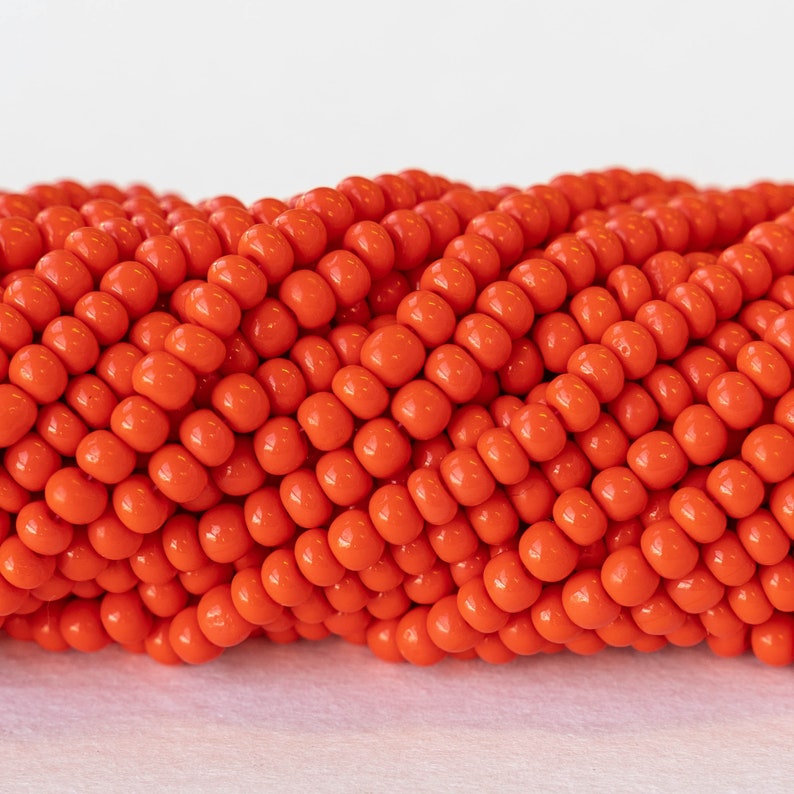 0/6 Size 6 Seed Beads Czech Seed Beads For Jewelry Making Opaque Seed Beads Opaque Coral Red 3 Strands image 1