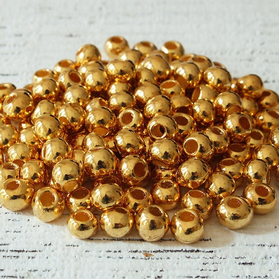 5mm Round 24K Gold Mykonos Round Beads Mykonos Gold Beads Jewelry Making  Supply Metalized Ceramics Large Hole Choose Amount 