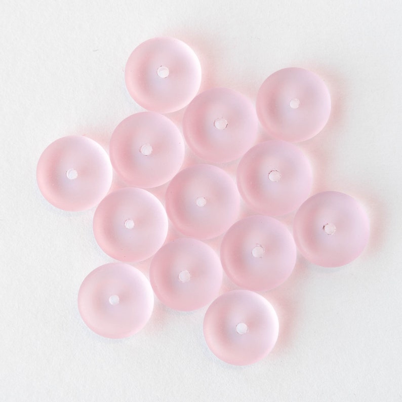 Sea Glass Rondelle Cultured Seaglass Beads Jewelry Making Supply Frosted Glass Bead Matte Pink 12x5mm Rondelle 28 beads image 2