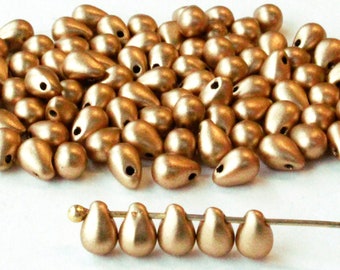 4x6mm Glass Teardrop Beads - Czech Glass Beads - 6x4mm - Gold Matte - 100 beads