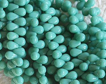 6x4mm Opaque Turquoise Teardrop Beads - 4x6mm - 100 Beads