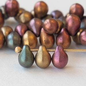 5x7mm Czech Teardrop Beads - Czech Glass Beads - Metallic Matte Gold Iris Beads - 120 beads