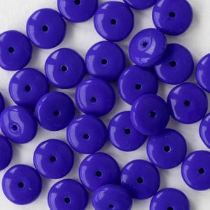 30 - 8mm Smooth Rondelle Beads - Czech Glass Beads - Opaque Dark Blue - 30 beads