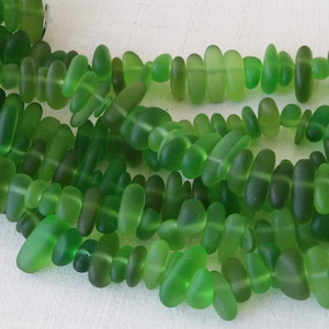 Green Sea Glass Beads - Jewelry Making Supply - Beach Glass Pebbles - Frosted Glass Nuggets - Faux Seaglass ~ 8 inches