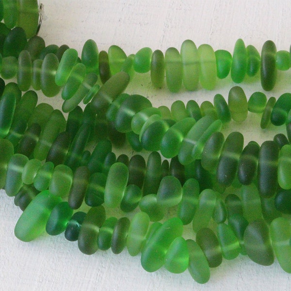 Green Sea Glass Beads - Jewelry Making Supply - Beach Glass Pebbles - Frosted Glass Nuggets - Faux Seaglass ~ 8 inches