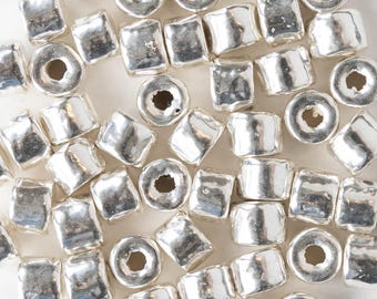 6x4mm Tube Beads - Ceramic - Silver - 25 or 50 pieces