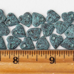 11mm Mykonos Green Patina Heart Pendants For Jewelry Making - 2mm Hole - Choose Amount image 3